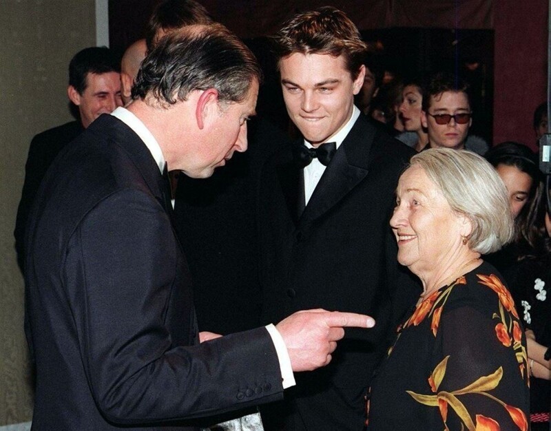 Леонардо Ди Каприо знакомит Елену Степановну с принцем Чарльзом, Лондон, 1998 год