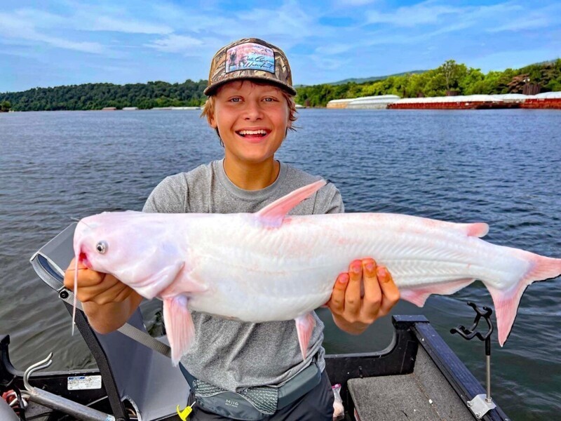 15-летний рыбак вытащил из воды редкую рыбу-альбиноса