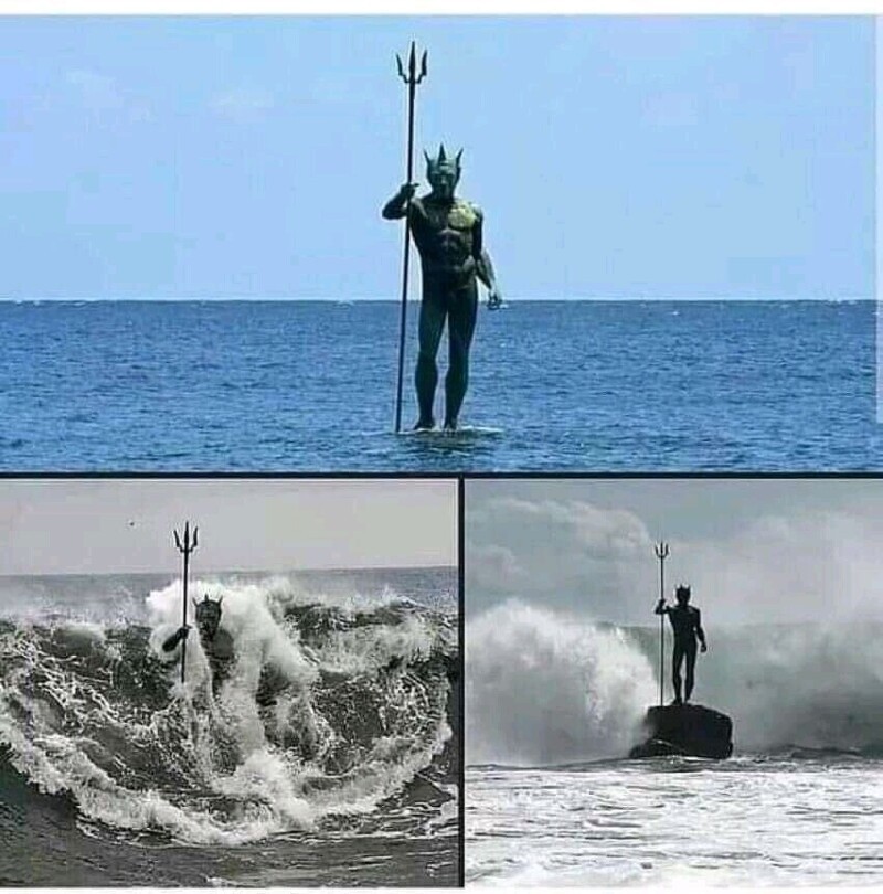 Статуя Нептуна (Посейдона) на пляже Меленара в Лас-Пальмасе, Испания