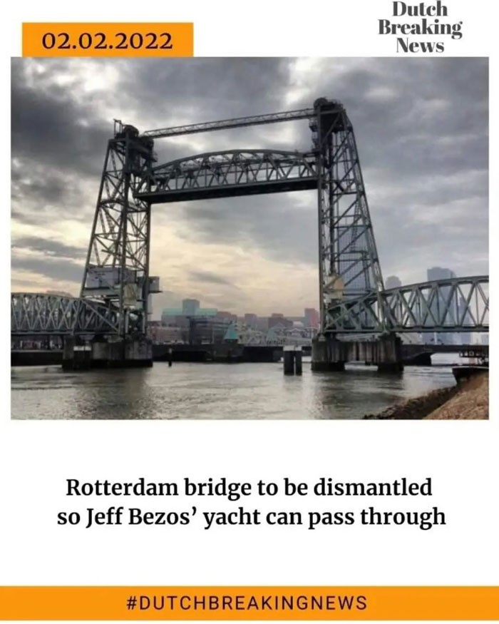 14. "В Роттердаме разберут мост, чтобы могла проехать яхта Джеффа Безоса"