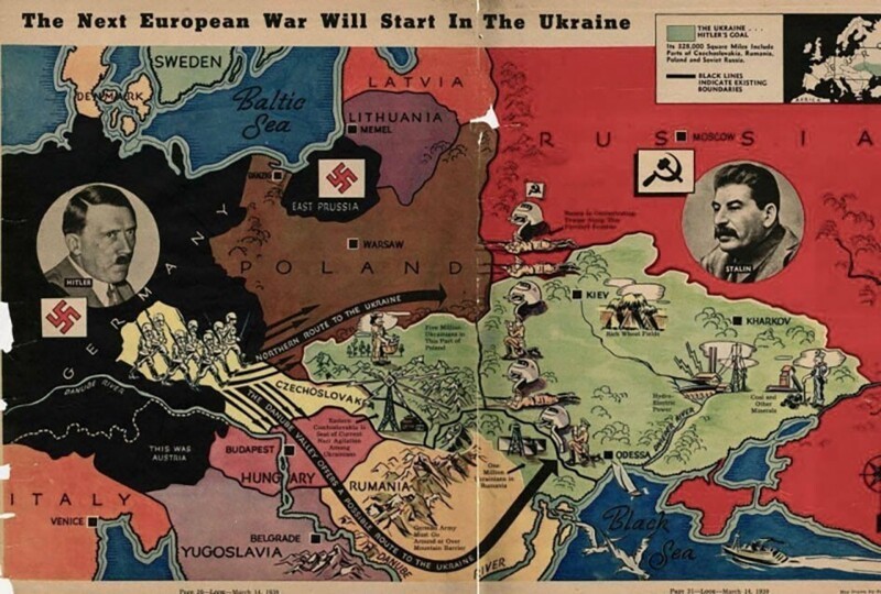 «Следующая европейская война начнется в Украине» — карта, опубликованная в журнале Look. США, 14 марта 1939 года