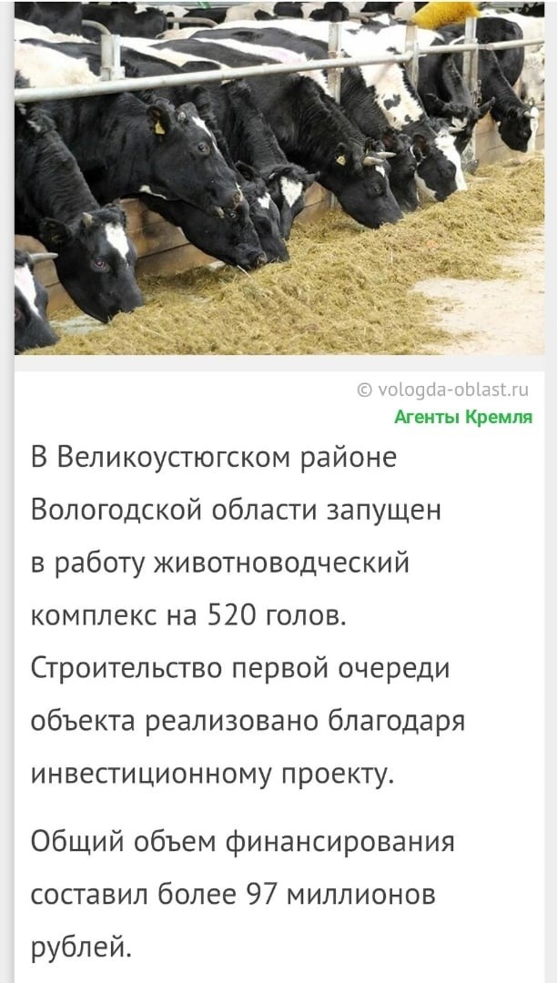 В Вологодской области вошёл в строй новый животноводческий комплекс