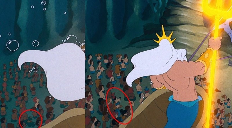 23. В одной из сцен «Русалочки» (1989), когда впервые появляется царь Тритон, в толпе можно заметить Микки Мауса, Дональда Дака, Гуфи и лягушонка Кермита.