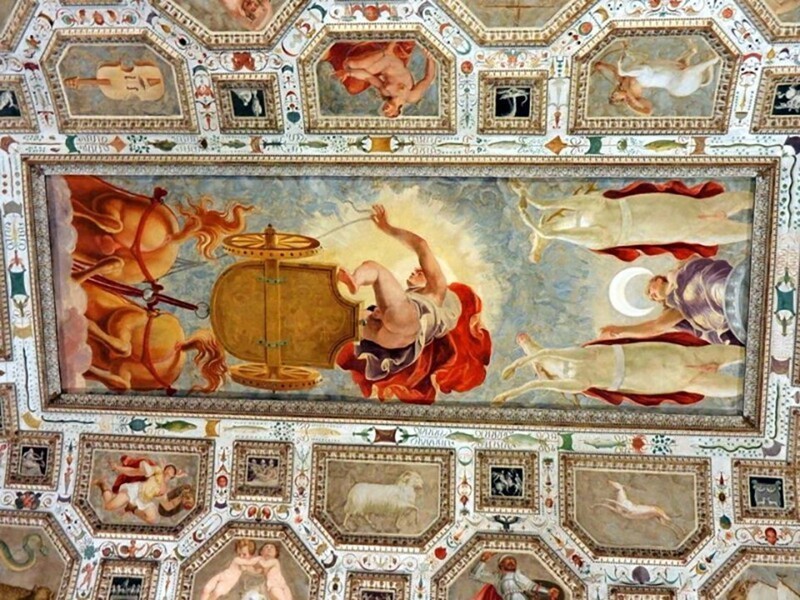 Фреска на потолке Палаццо Кьерикати Виченца "Фаэтон, падающий с колесницы" (1558), Доменикко Риццио.