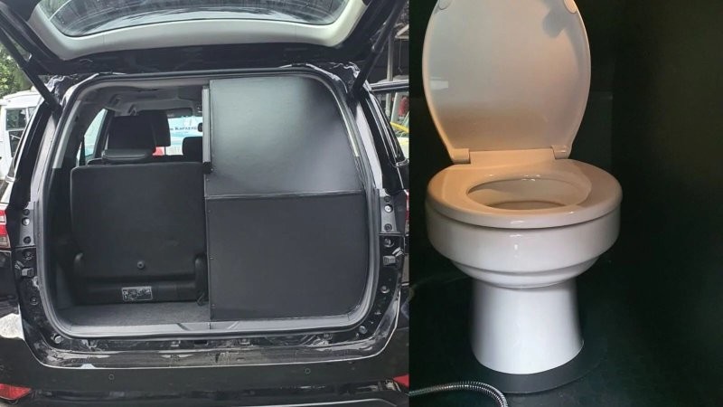 У этого внедорожника Toyota Fortuner есть встроенный туалет, доступ к которому можно получить из салона