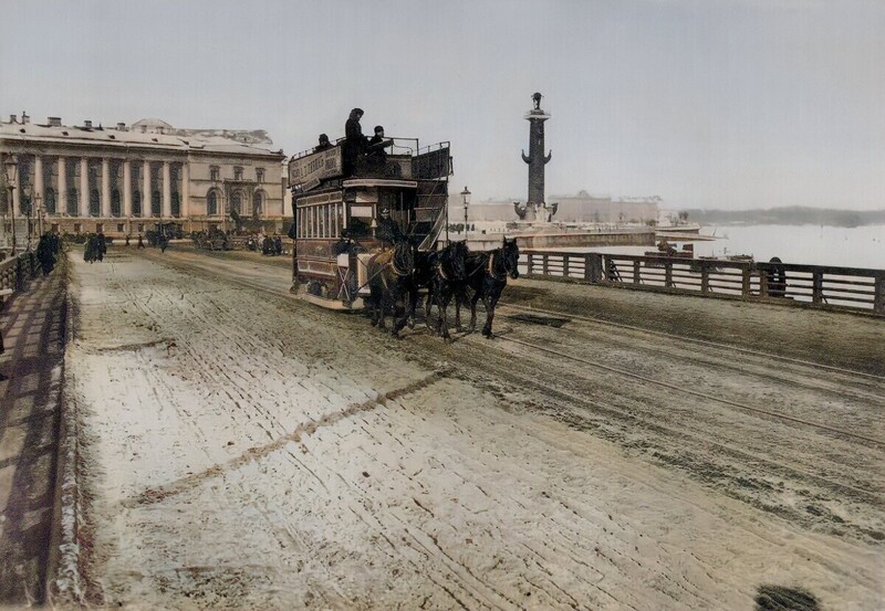 Конка на Дворцовом мосту, 1905 год.