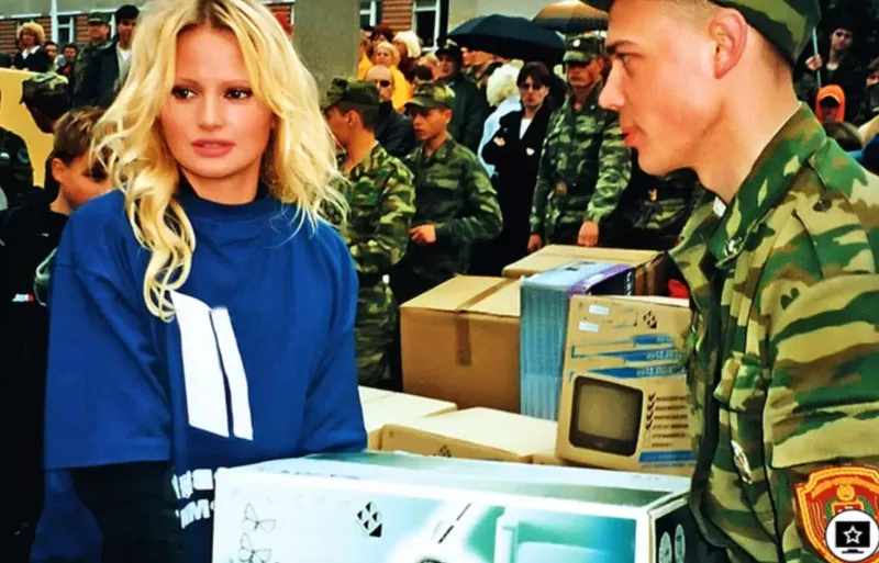 Ведущая передачи «Армейский магазин» Дана Борисова и солдат-срочник