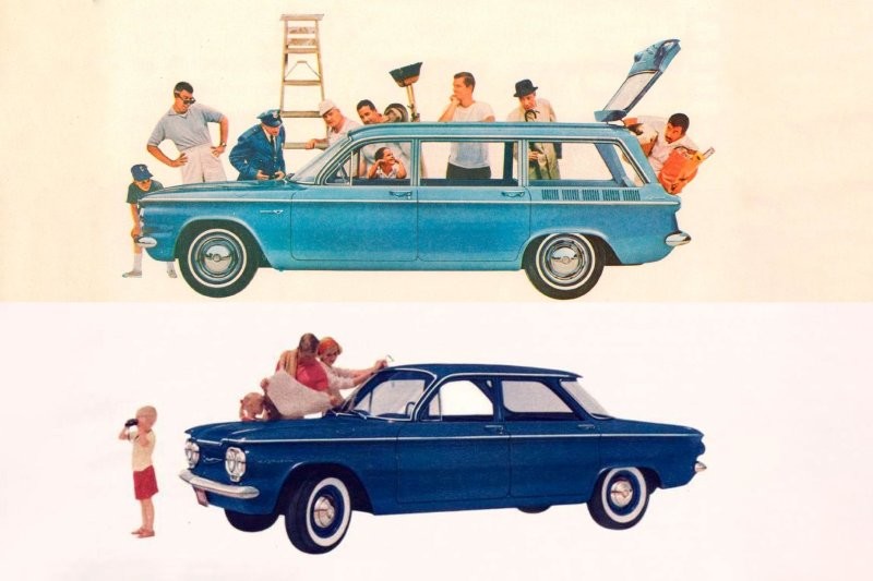 При всей экзотичности фольксвагеновского проекта в США 1960-х у него был аналог — заднемоторный Chevrolet Corvair, который имел и версию с кузовом универсал