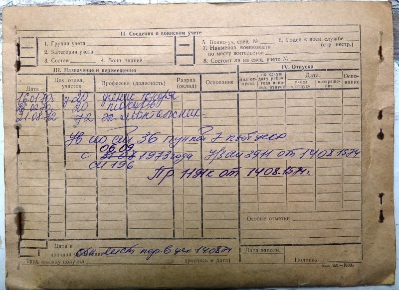 Личная карточка Александра Берлизова в архиве отдела кадров ЮМЗ (Днепропетровск)