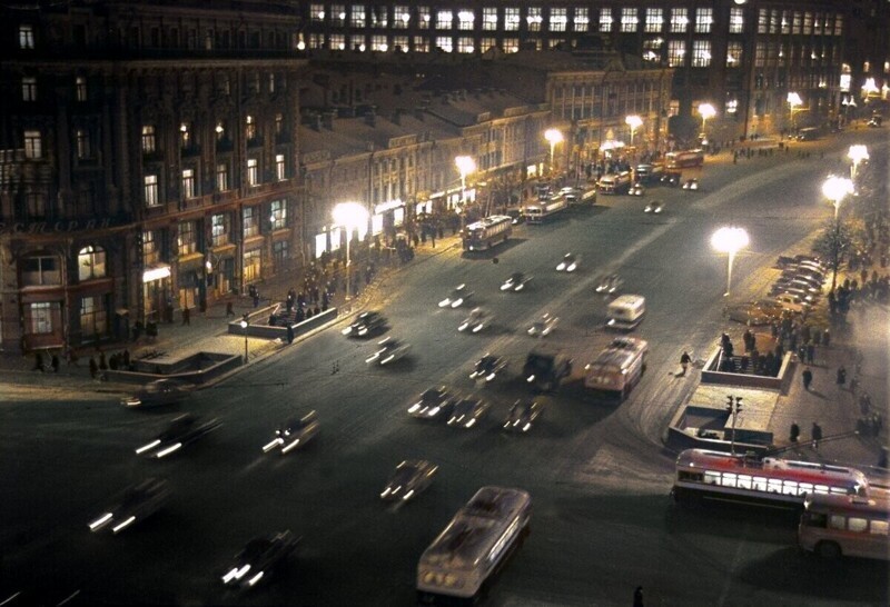 Улица Горького в ночи (Тверская). Москва, 1959 год.