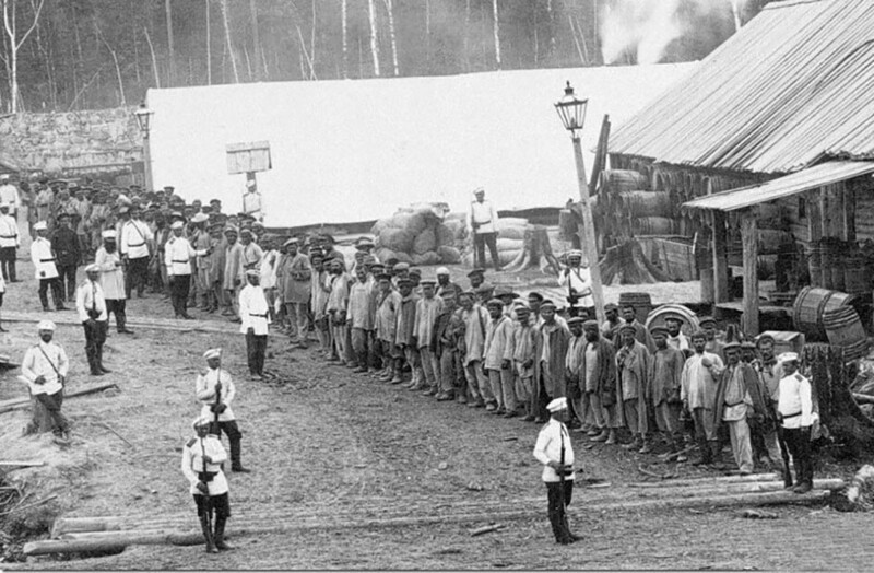 Построение каторжно-ссыльных. прим.1910 г. Амурская железная дорога