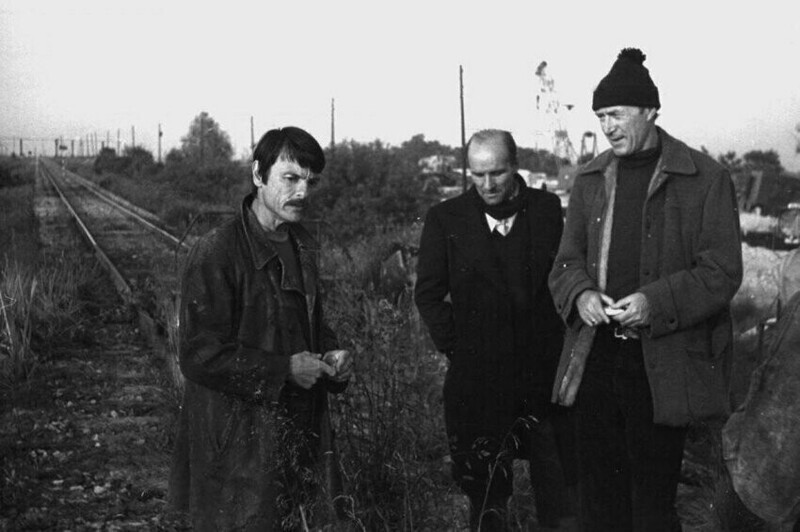 Андрей Тарковский, Анатолий Солоницын и Николай Гринько на съёмках фильма «Сталкер».