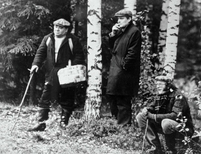 Евгений Леонов, Олег Басилашвили и Норберт Кухинке на съемках фильма «Осенний марафон», 1979 год