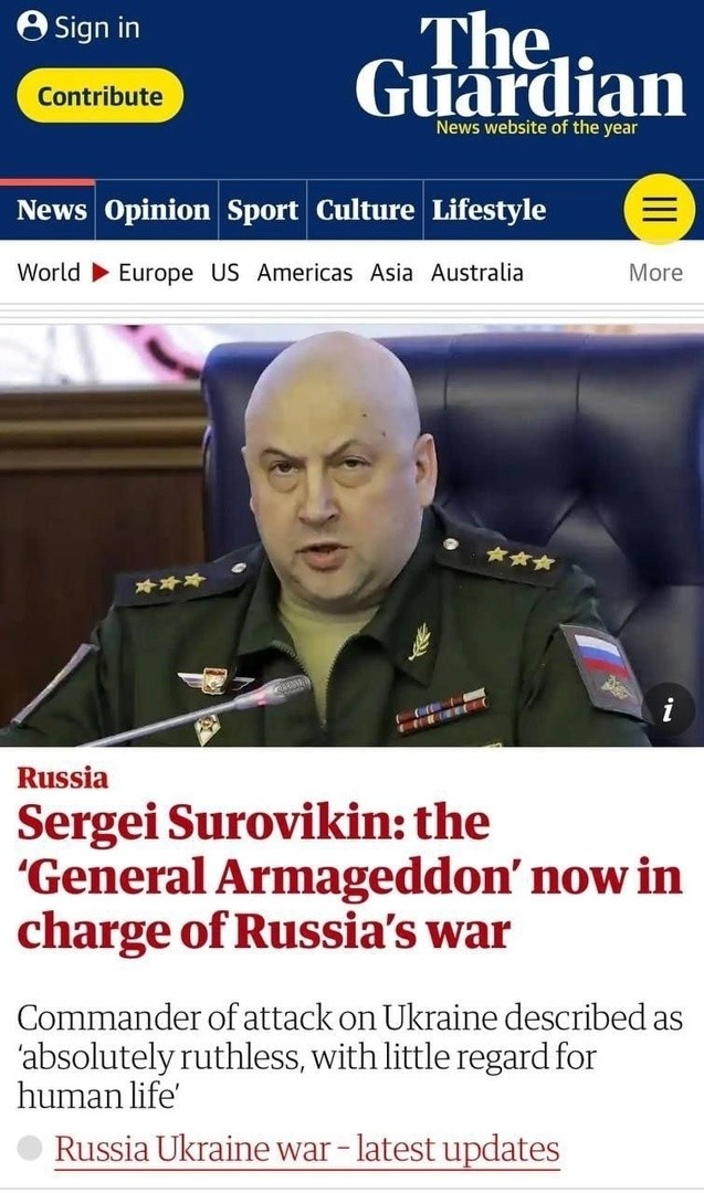 Новый командующий СВО наводит шороху в западных СМИ. Заголовки соответствующие: «Генерал Армагеддон». А это был только его третий рабочий день
