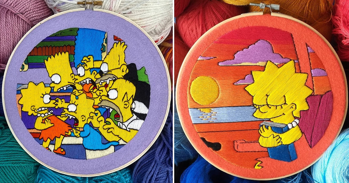 Талантливая рукодельница вышивает сцены из "Симпсонов"