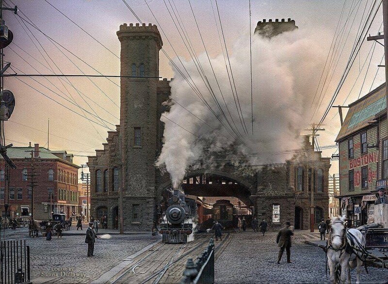 Депо железной дороги Бостона и Мэна, Райли Плаза, Салем, Массачусетс, около 1910 год