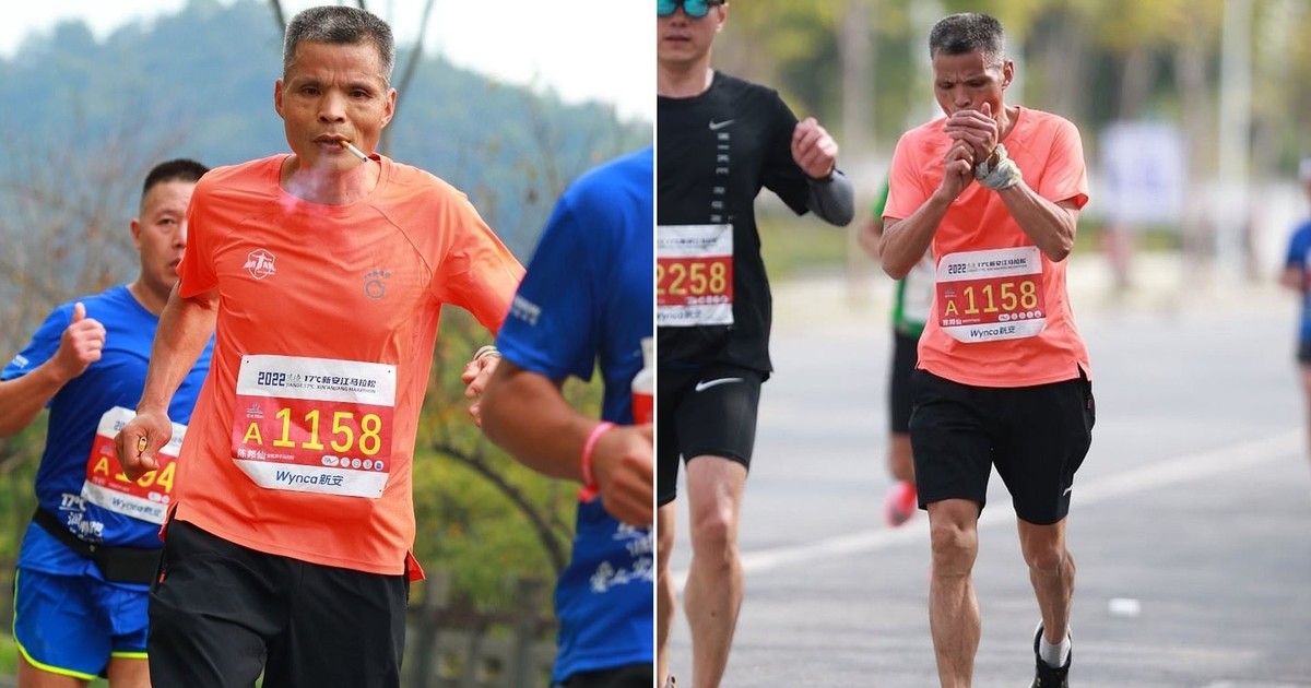 Китаец пробежал марафон за три с половиной часа с сигаретой в зубах