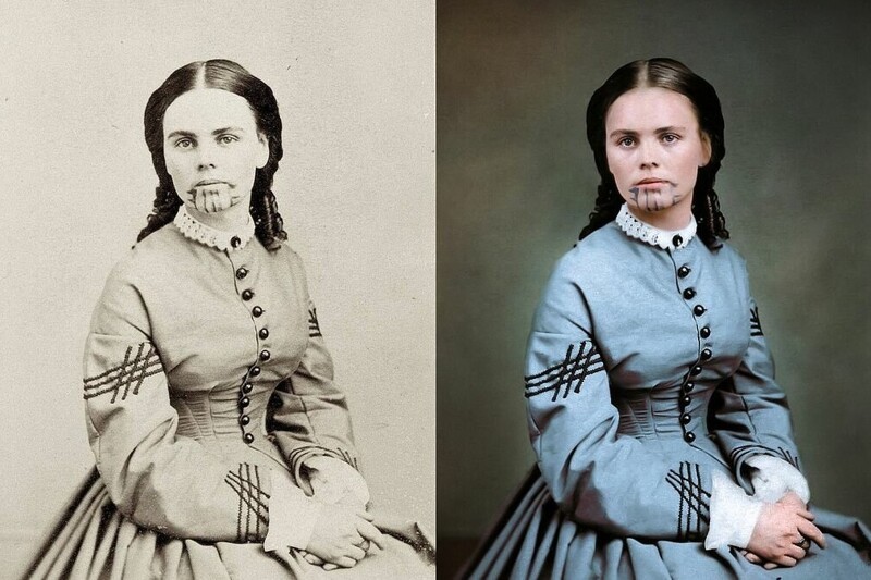 Олив-Энн Оатмэн (1837 – 1903 гг.) – девушка с татуировкой, похищенная индейцами и несколько лет прожившая в племени