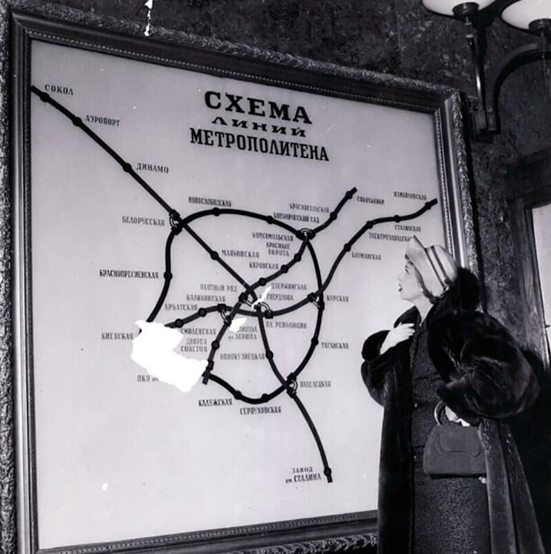 Схема линий московского метрополитена.1953 год