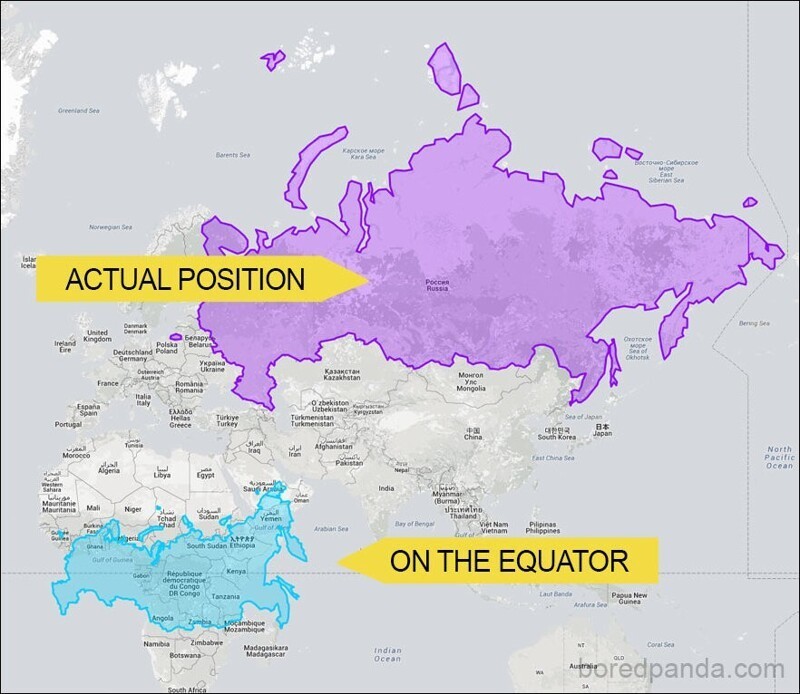 Россия, перемещенная на экватор, уже не кажется большой страной: