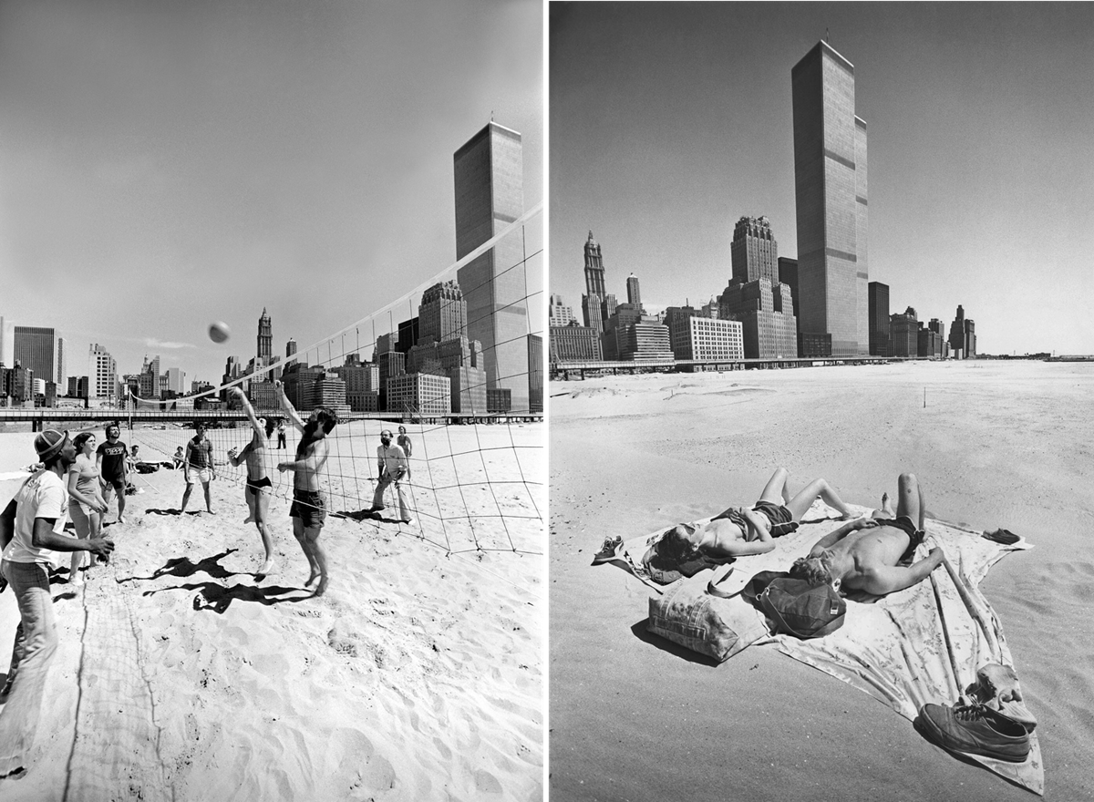 24. Сюрреалистичные фотографии пляжа, который недолго существовал рядом с Всемирным торговым центром в Нью-Йорке в начале 1980-х годов