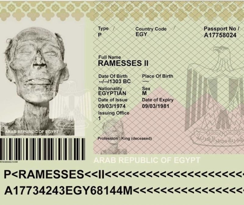 3. В 1974 году фараону Рамсесу II выдали настоящий египетский паспорт, чтобы его 3000-летнюю мумию можно было законно перевезти в Париж для реставрации