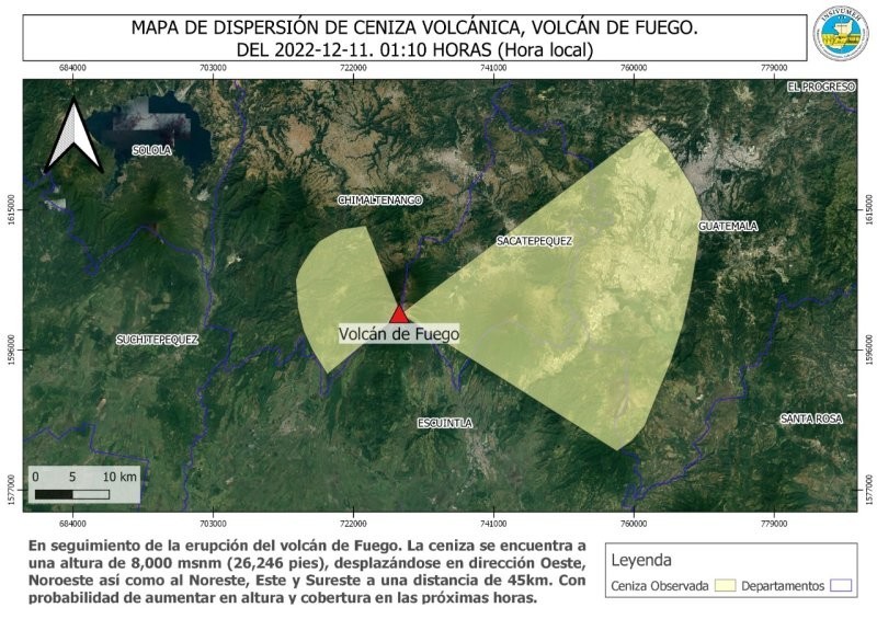 Актуальная карта рассеивания вулканического пепла на 11 декабря