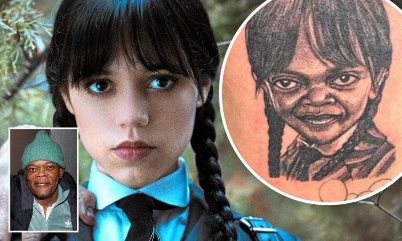 Татуировка с изображением Уэнсдей Аддамс стала вирусной из-за того, что она больше похожа на Сэмюэля Л. Джексона