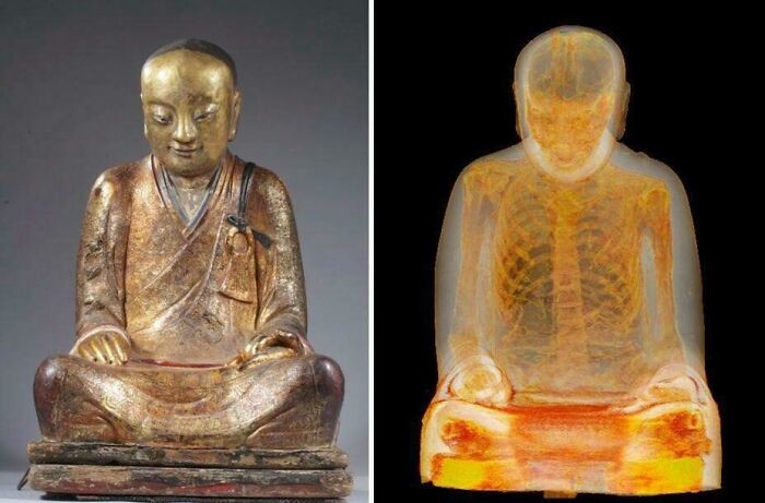 16. Компьютерная томография тысячелетней скульптуры Будды выявила в ней мумифицированного монаха