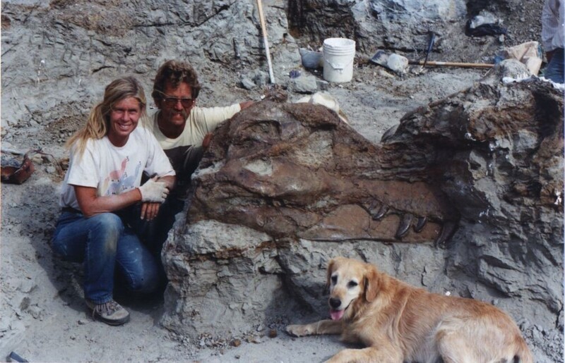 Палеонтологи, Питер Ларсон и Сью Хендриксон, позируют рядом со "Сью", тираннозавром, наиболее полным и сохранившимся из всех известных находок. Они обнаружили его случайно, во время поездки в Южную Дакоту