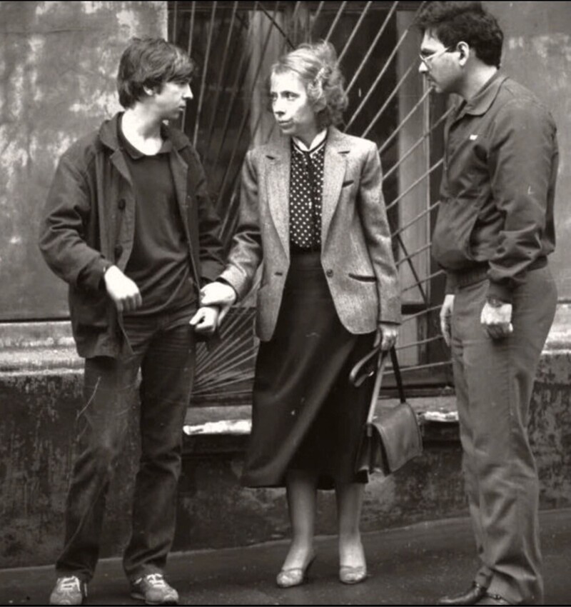 Фёдор Дунаевский, Инна Чурикова и Карен Шахназаров на съёмках фильма Курьер, Москва, 1986 год