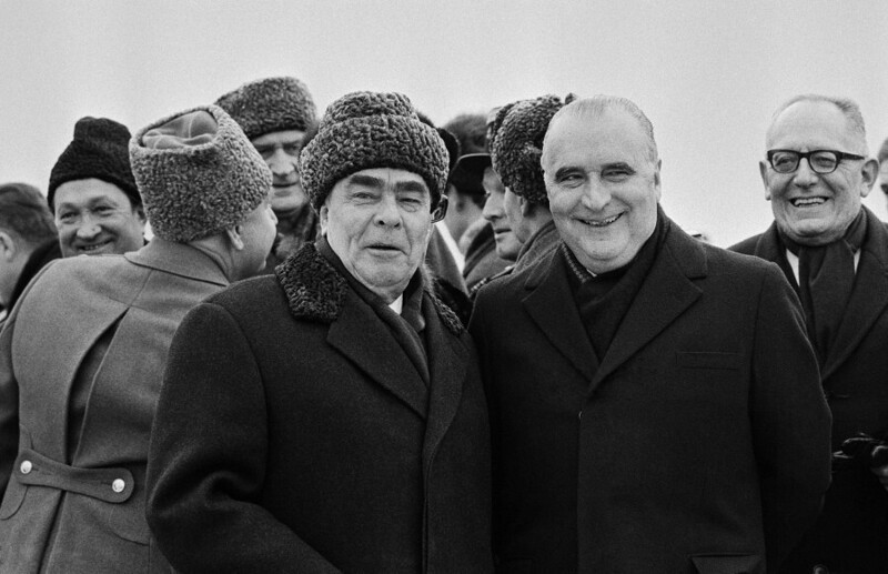 11 января 1973 года. Брежнев и Жорж Помпиду. Фото Henri Bureau.