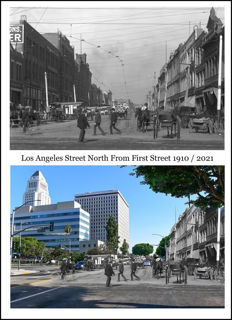 9. Улица Лос-Анджелеса к северу от Первой улицы. 1910/2021