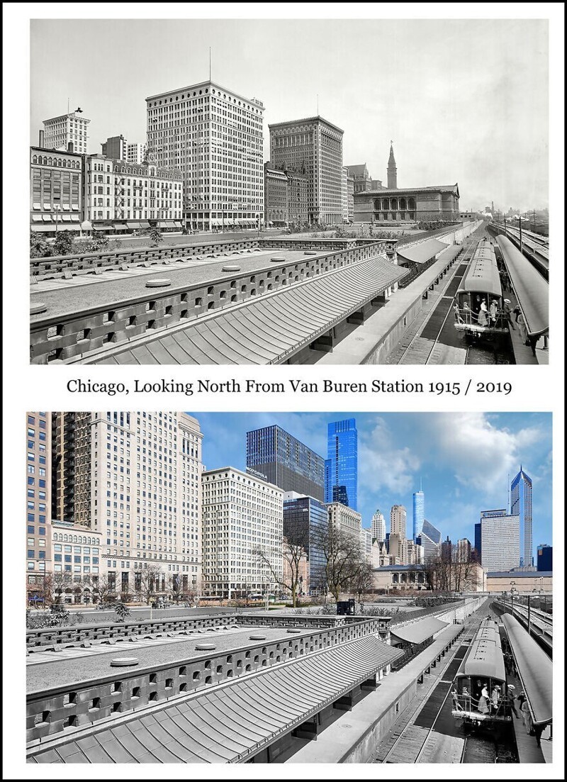13. Чикаго, вид на север со станции "Ван Бюрен". 1915/2019