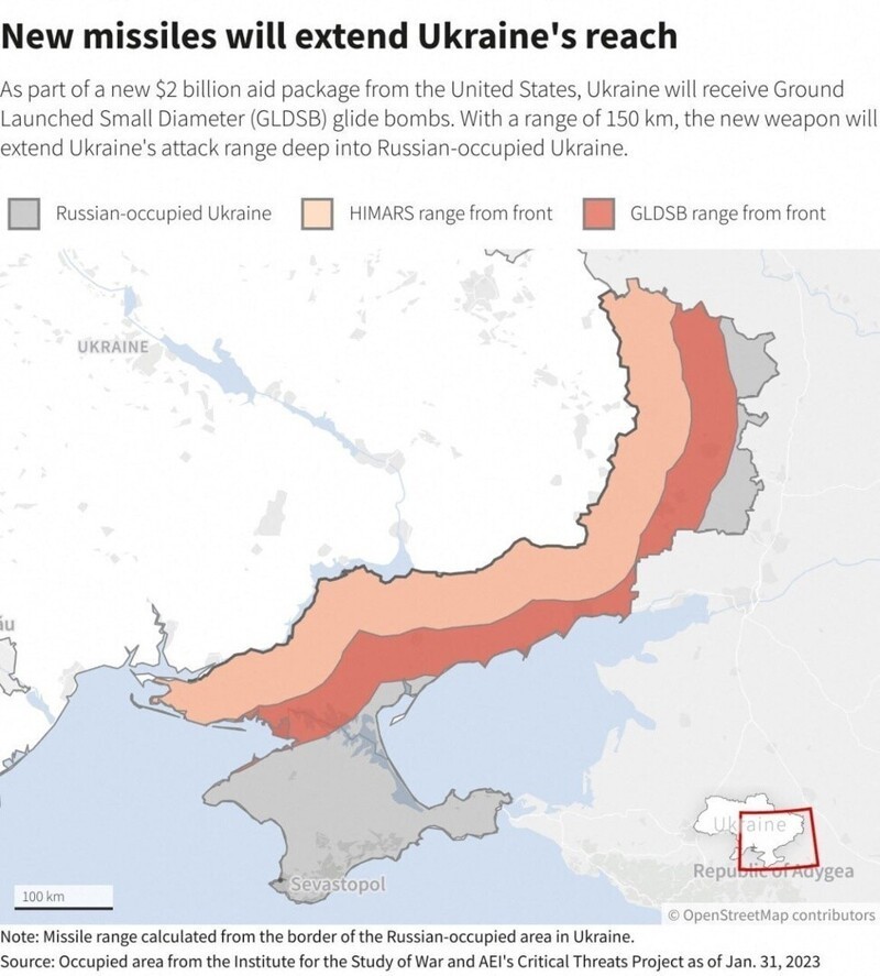 Графика "Рейтерс", куда могут достать новые дальнобойные ракеты, предоставленные Зеленскому США