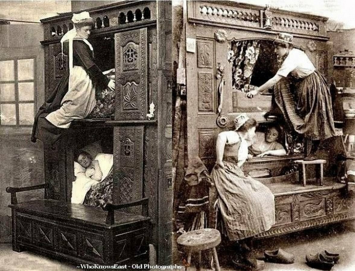 Правда что раньше люди. Горничная 19 века в Англии. Спальный шкаф средневековье. Кровать 19 века. Кровать в средневековье.