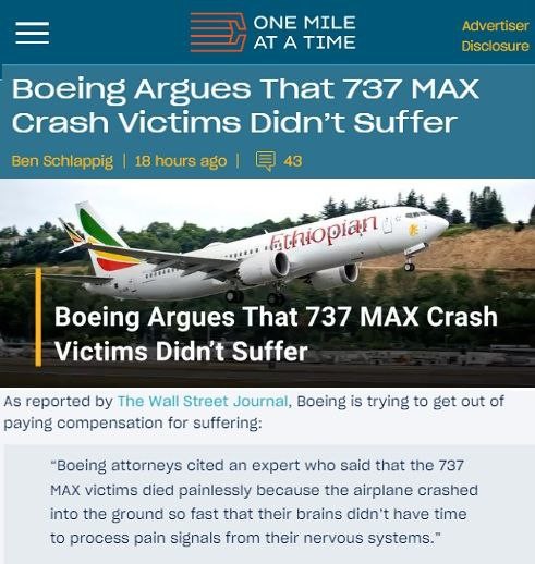 Boeing не выплатит компенсации родственникам погибших, потому что те умерли мгновенно