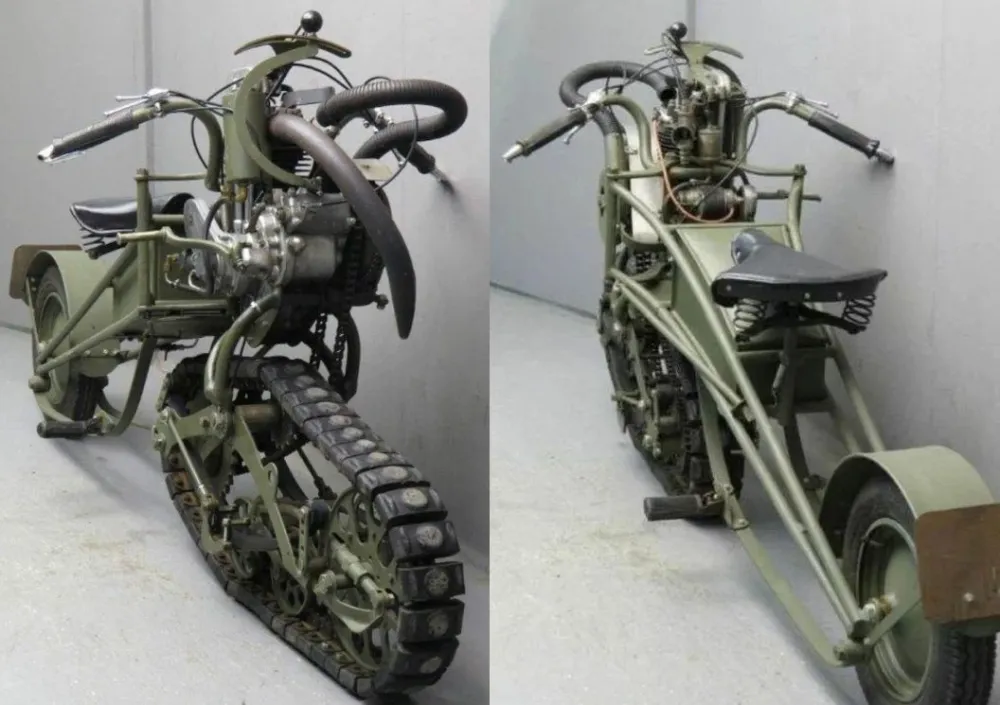 Mercier - уникальный мотоцикл с передней ведущей гусеницей