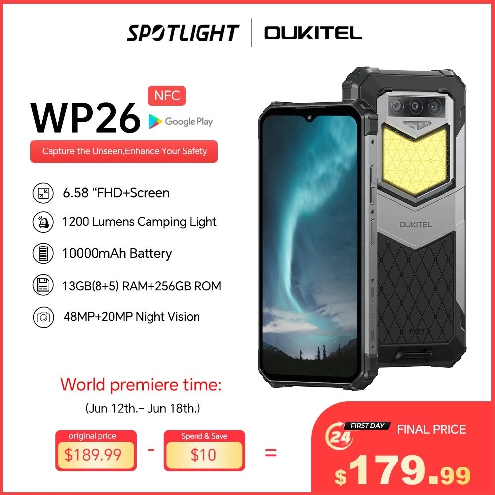OUKITEL WP26 - смартфон для активных пользователей с кемпинговым фонариком