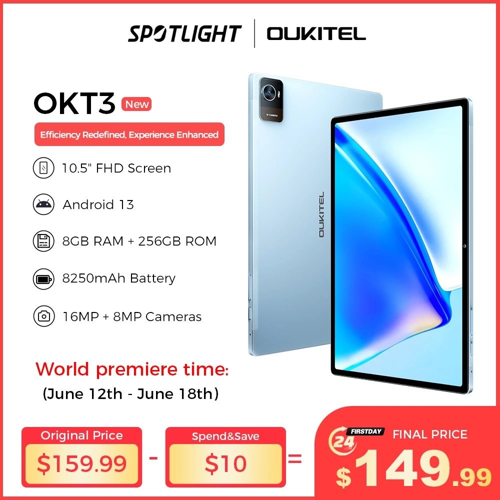 Бюджетный компактный планшет  Oukitel OKT3 на базе Android 13.0
