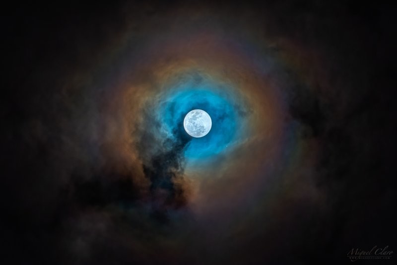 17. Фотография последнего полнолуния 2022 года. Луна окружена "лунной короной". Фотограф - Miguel Claro