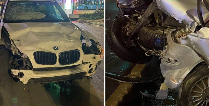 В Москве лихач на BMW на всей скорости протаранил иномарку, остановившуюся на светофоре