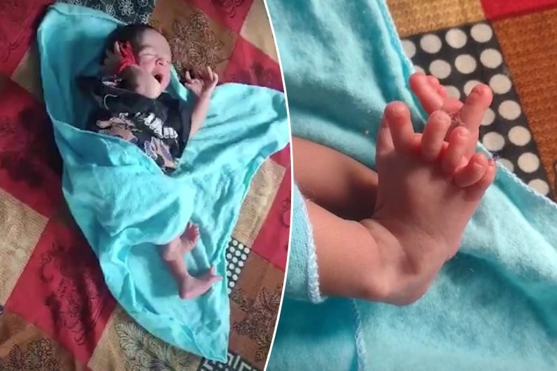 В Индии родилась девочка с лишними пальцами на руках и ногах