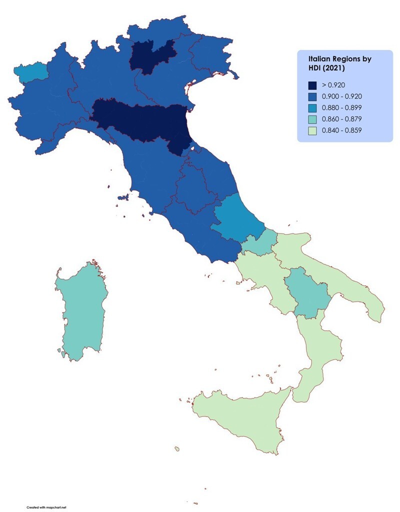 Регионы Италии по ИЧРП