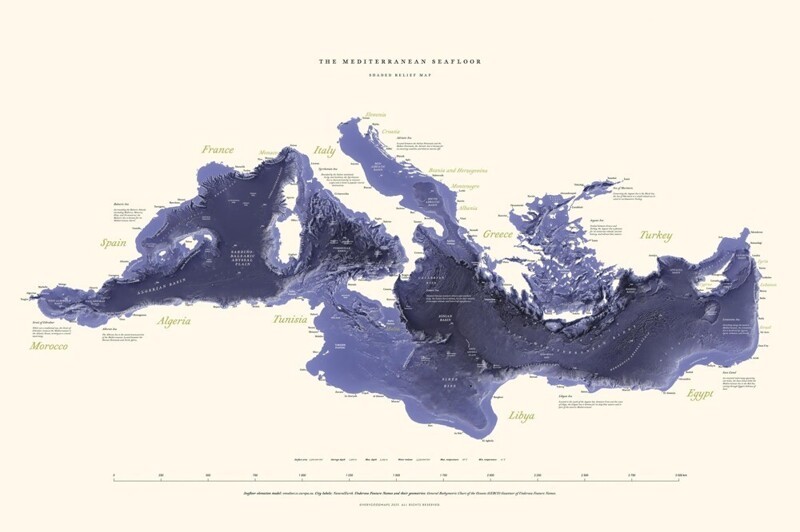 Глубинная карта Средиземного моря