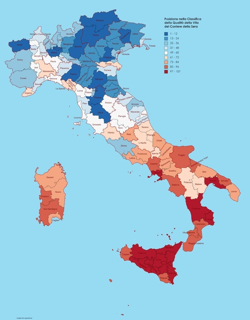 Рейтинг качества жизни в регионах Италии