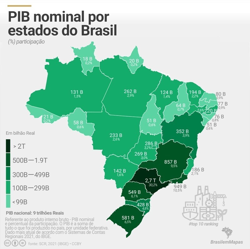 ВВП Бразилии на штат в бразильских реалах