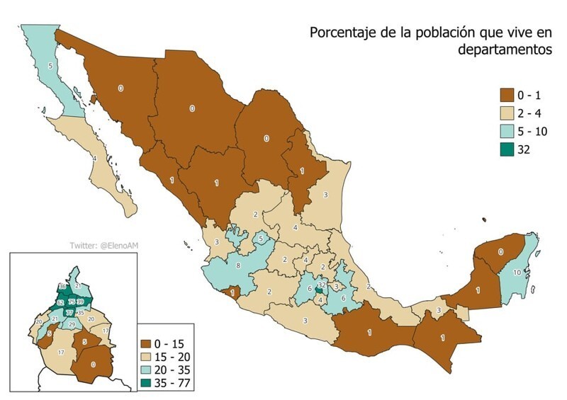 Процент населения Мексики, проживающего в многоквартирных домах