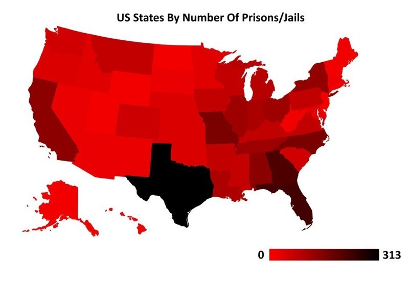 Штаты США по количеству тюрем