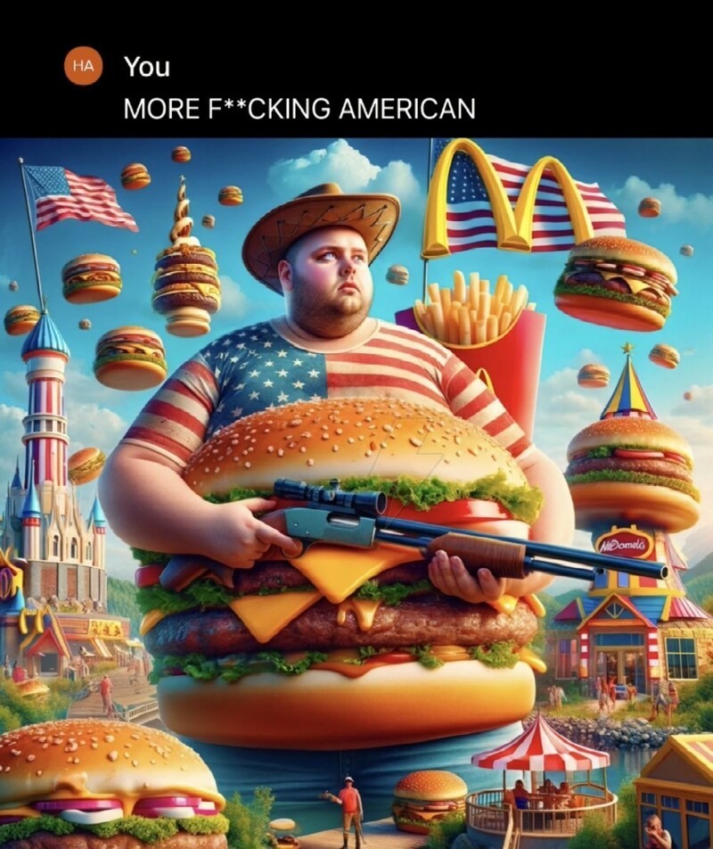 Гамбургер на ножках: нейросеть попросили сгенерировать самого американского американца